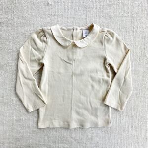 Gap Cream Ribbed Collared Tee EUC 4